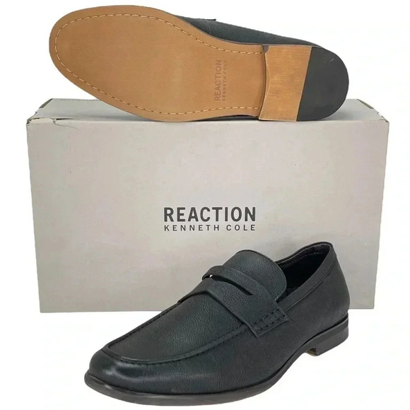 Kenneth Cole Reaction Crespo 2.0 Black Faux Leather Mens Penny Loafers Size 9.5M - Picture 12 of 13